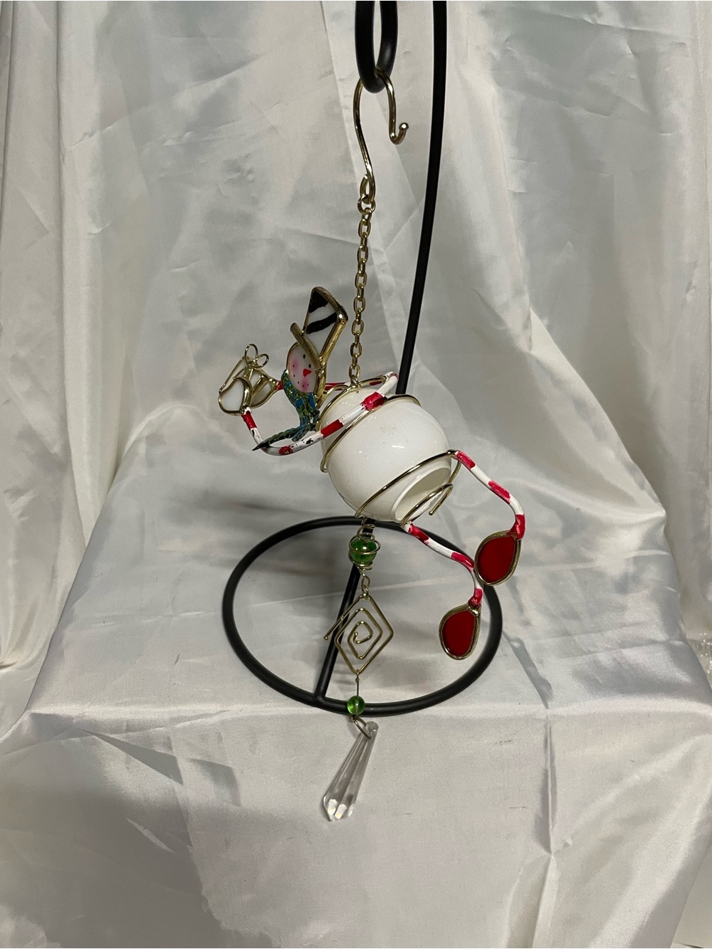 Glass and Metal Hanging Ornament with Red Accents